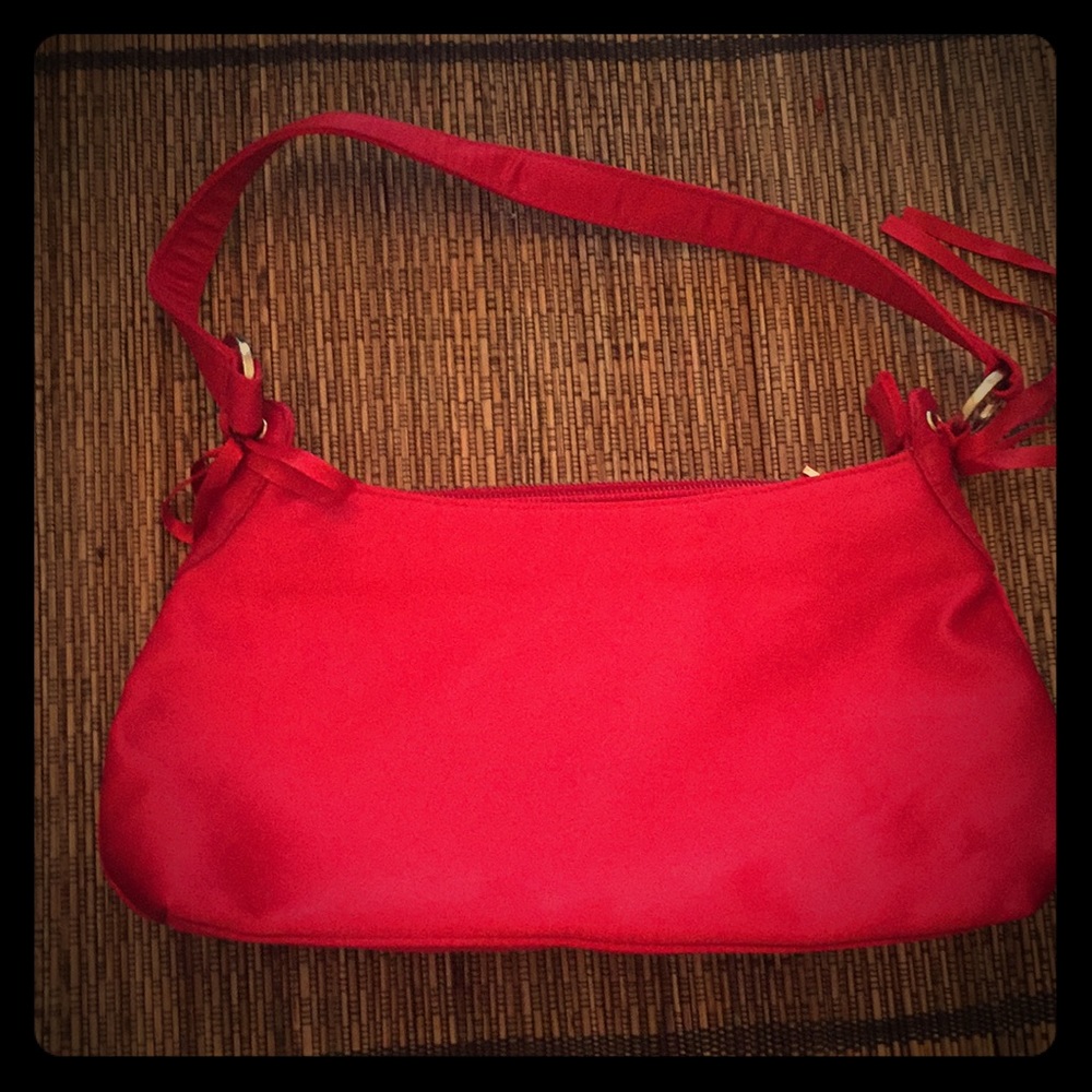 B&B red satin evening bag